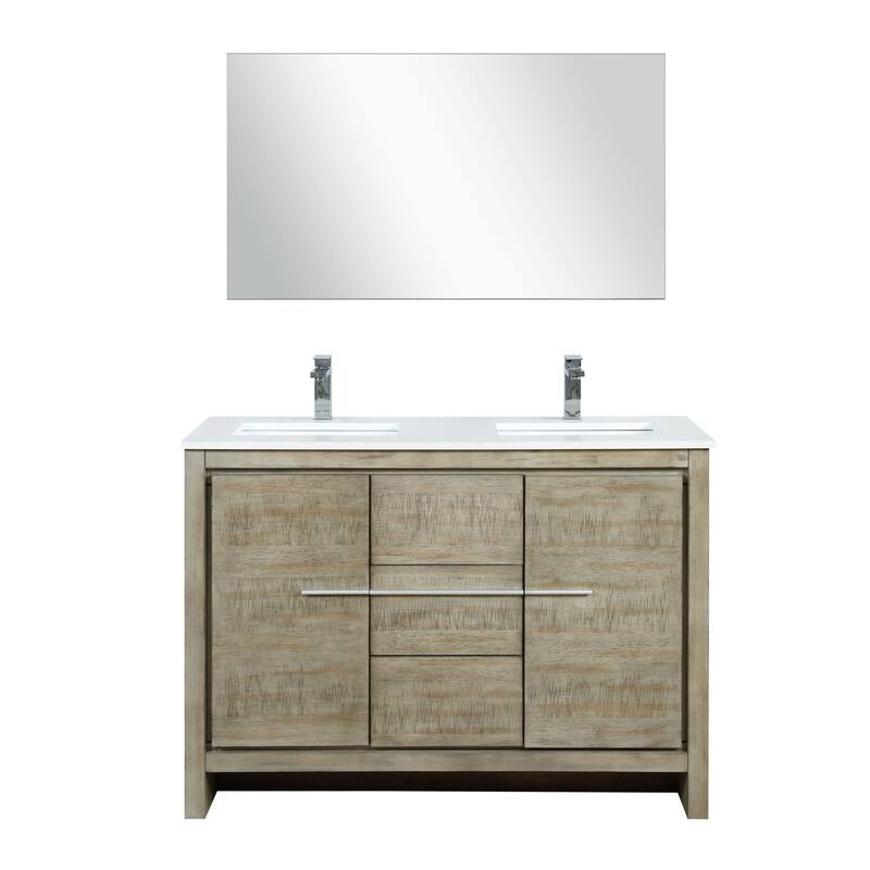 Lafarre 30 in W x 20 in D Rustic Acacia Bath Vanity, White Quartz Top, Brushed Nickel Faucet Set and 28 in Mirror - 48 Inch - Chrome Finish