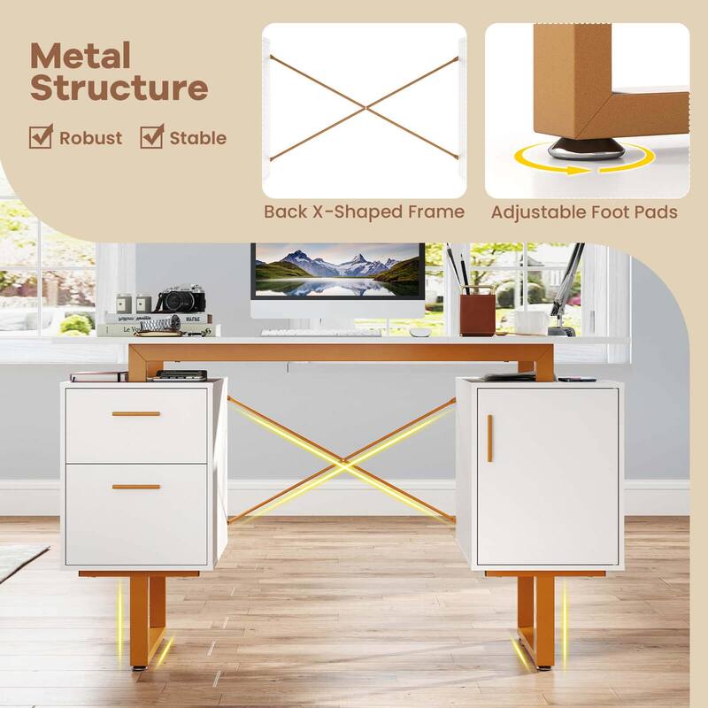 Costway 51" Home Office Desk with Floating Desktop Dual Drawers