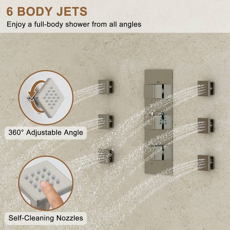 CASAINC Dual Heads High Pressure 16 Inch 4 Function Shower Head Shower System with Sliding Rod Handheld Shower and 6 Body Jet