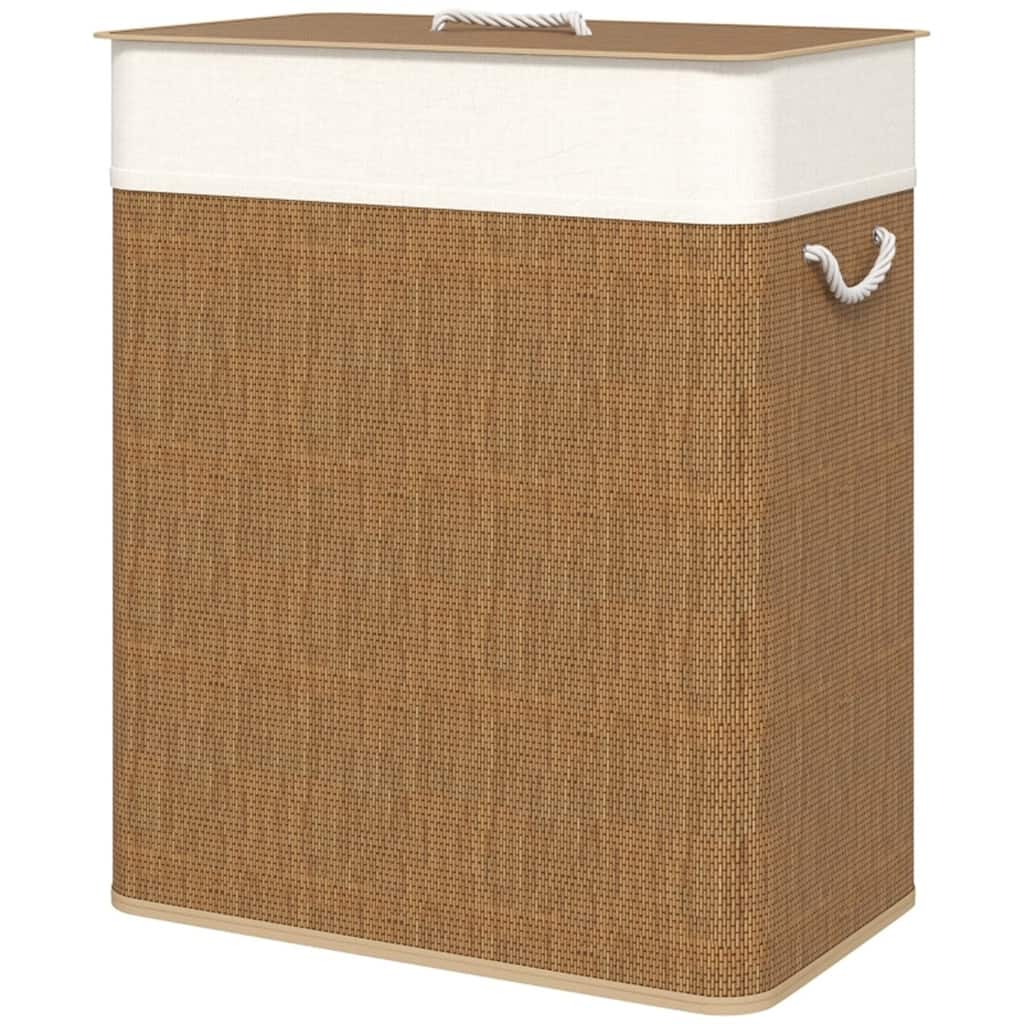 Premium Dual Compartment Laundry Basket Bamboo with Metal Frame 26 Gallon Portable Detachable Washable Bags