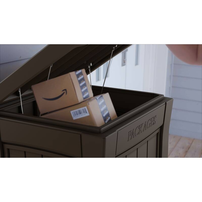 Keter Delivery Box for Porch with Lockable Secure Storage Compartment to Packages and Deliveries Safe, Brown