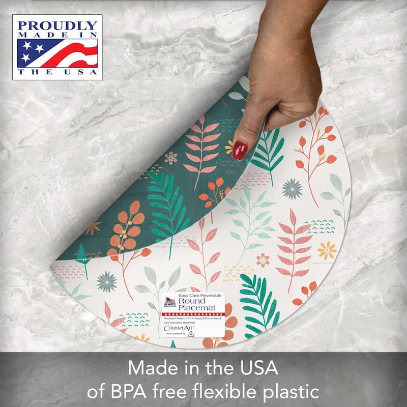 Fresh Petals Round Reversible Easy Care Flexible Plastic Placemat 4 Pack Made in The USA