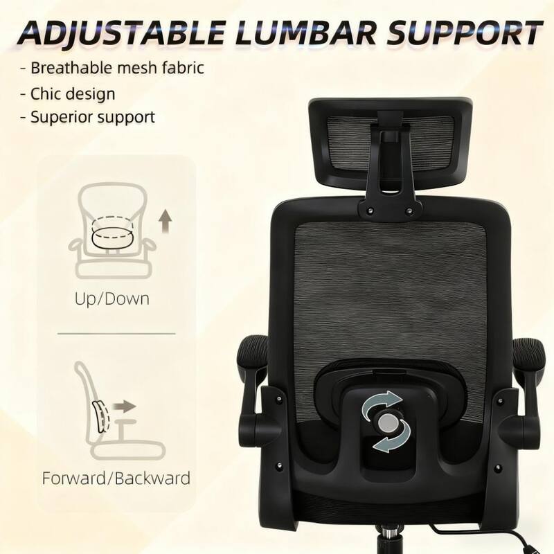 Ergonomic Desk Chair with Flip-up Armrest,Mesh Office Chair,Rotatable Headrest, Adjustable Lumbar Support