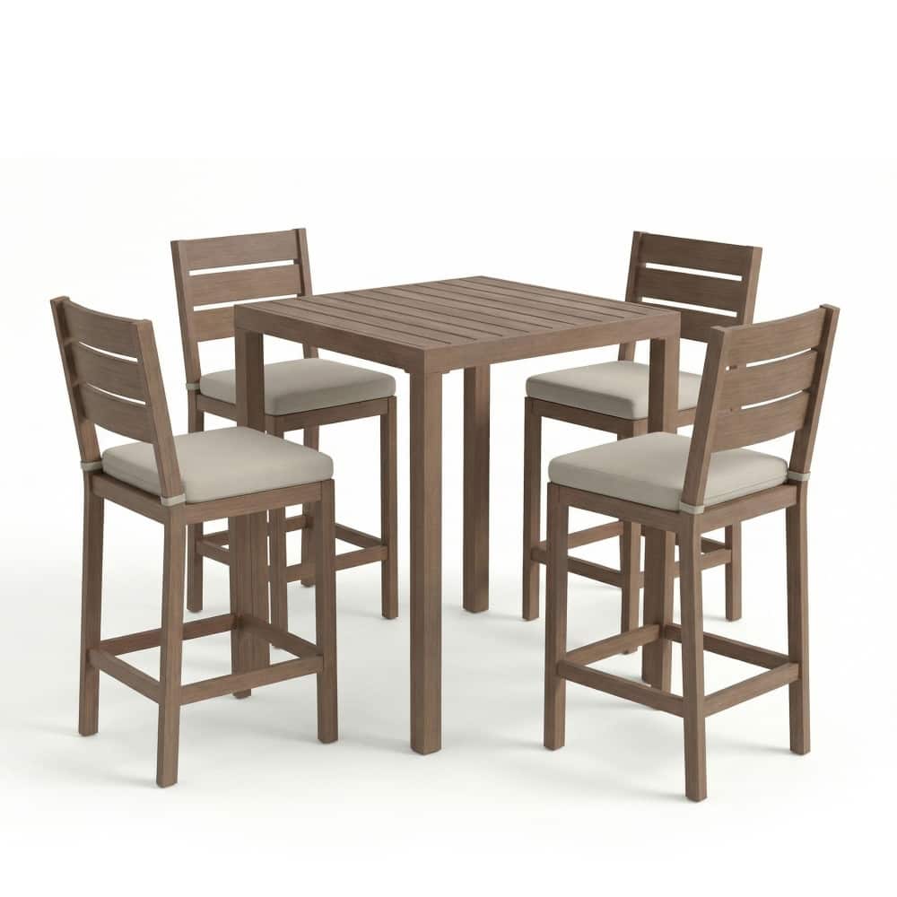 Martha Stewart All-Weather Bar Height Patio Set with 35.5" Square Slat Top Table and 4 Stools - 19.5"W x 22.5"D x 44.5"H