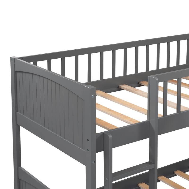 Twin Over Twin Wood L-Shaped Triple Bunk Bed with a Loft Bed Attached