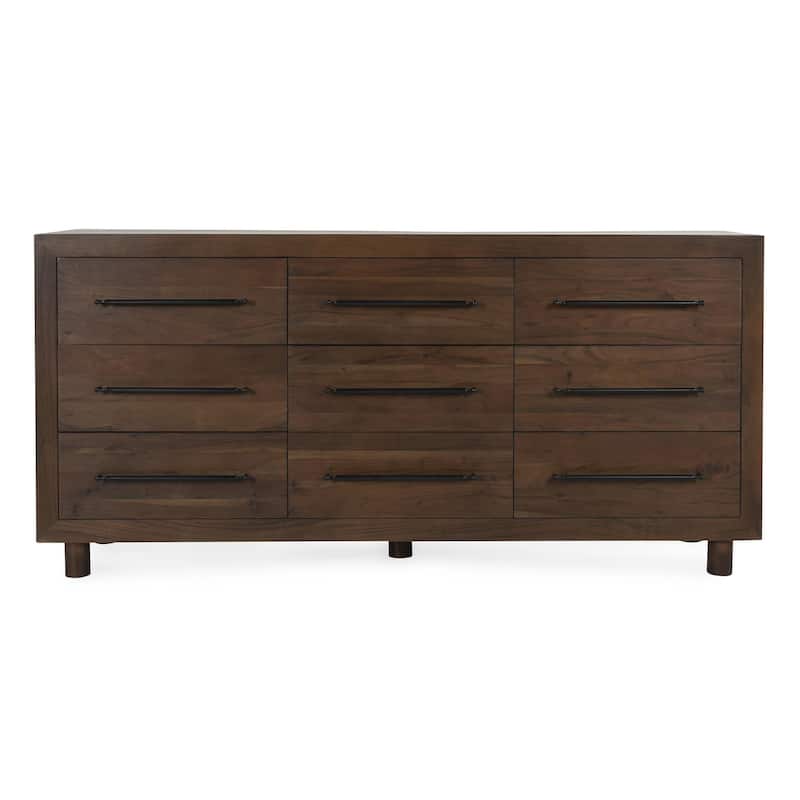 Classic Home Jaxon Nine-Drawer Acacia Wood Dresser in Cocoa Brown