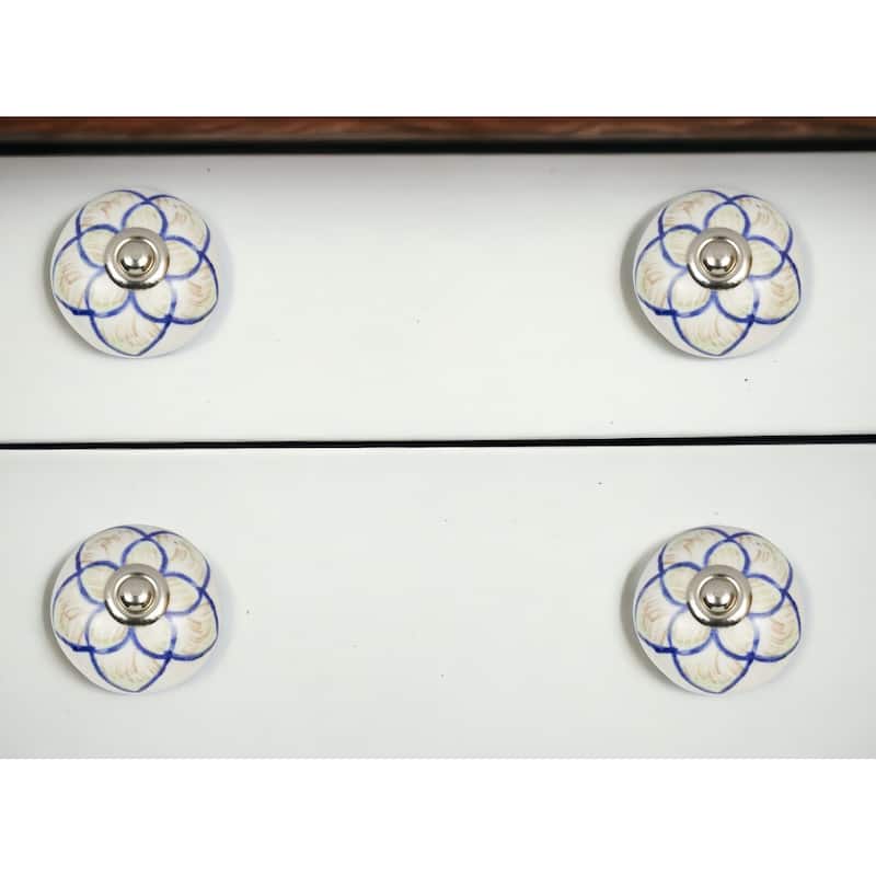 HomeRoots Set of Eight Blue And Cream Ceramic And Metal Drawer Pull Knobs - 1.5' X '1.5' X '1.5 - Cream/Blue - 1.5' X '1.5' X '1.5