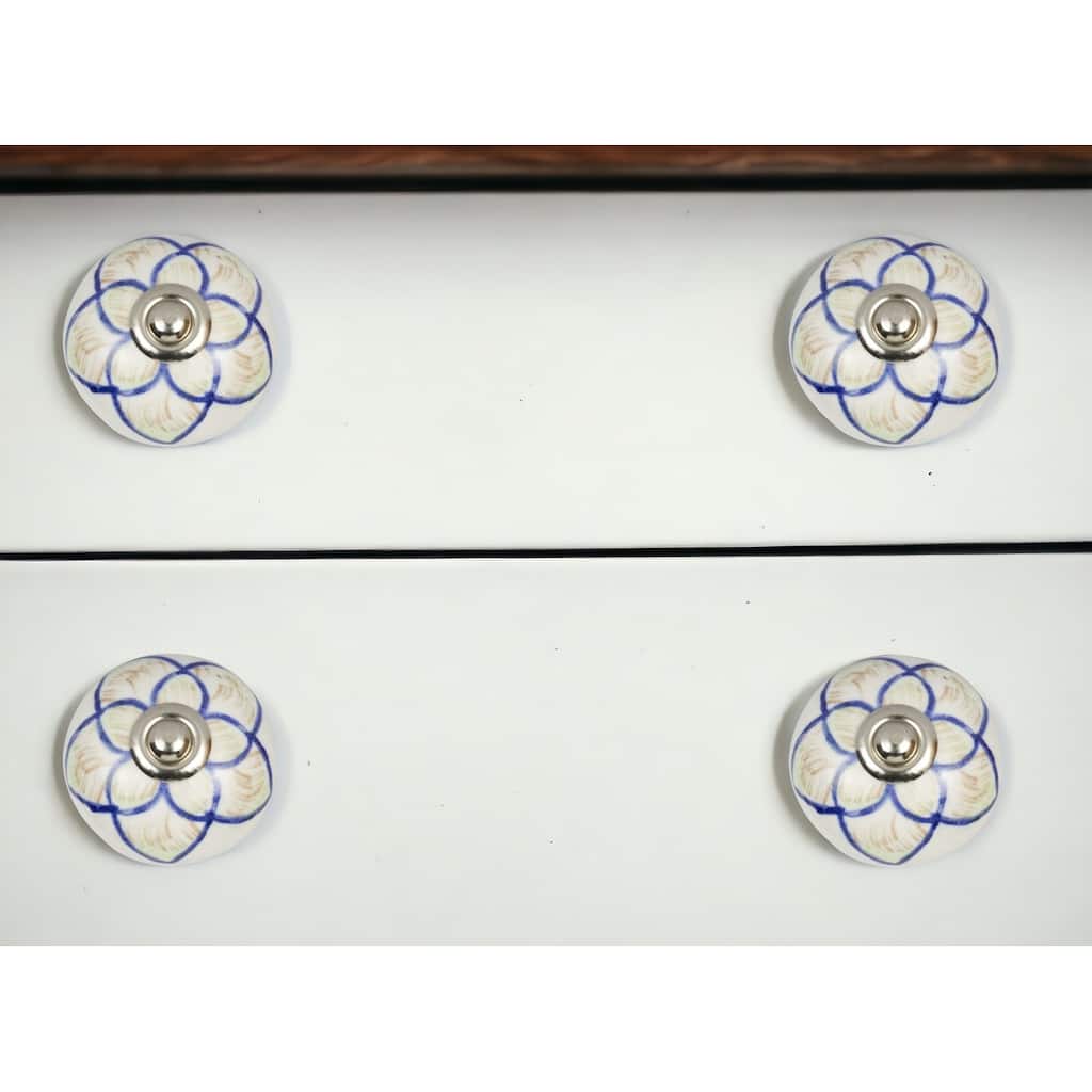 HomeRoots Set of Eight Blue And Cream Ceramic And Metal Drawer Pull Knobs - 1.5' X '1.5' X '1.5