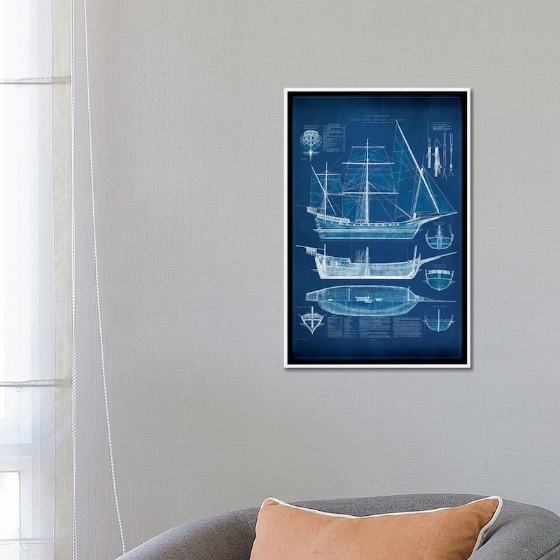 iCanvas "Antique Ship Blueprint I" by Vision Studio Framed Canvas Print