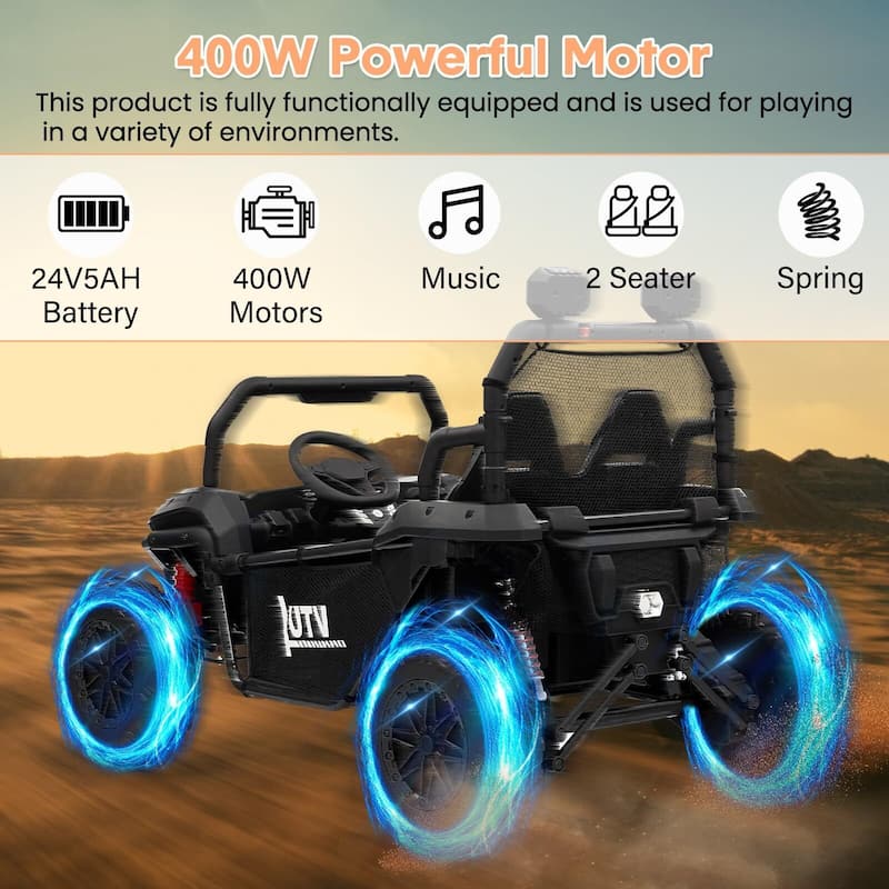 24V Kids Electric Car, 2-Seater UTV Off-Road