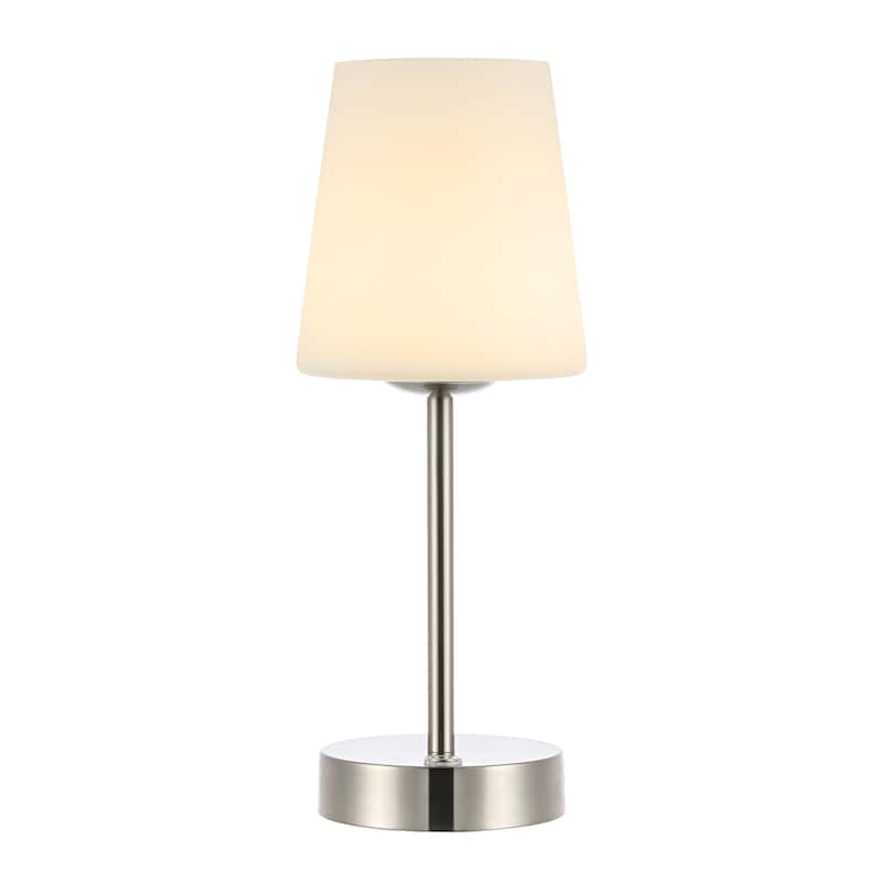 Eli 12.75" Modern Minimalist Iron Wireless Rechargeable Integrated LED Table Lamp, Nickel/White by JONATHAN Y - Nickel