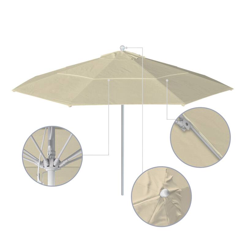 California Umbrella 11' Rd Aluminum Frame, Fiberglass Rib Market Umbrella, Push Open, White Finish, Pacifica Fabric