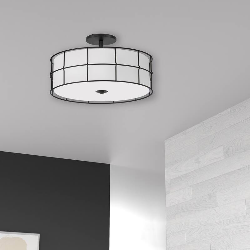 Semi-Flush Mount Light 3 Light Black Finish Ceiling Fixture with White Shade - 5