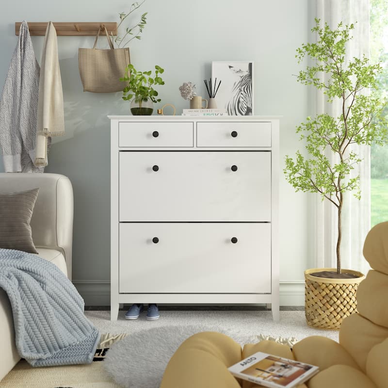 White Shoe Storage Cabinet Flip Drawer Shoe Rack Storage Organizer - 35"Wx41.1"H