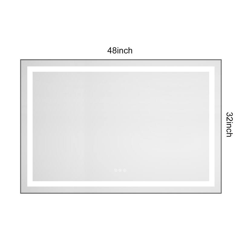 48" x 32" LED Bathroom Mirror with Front and Backlight, Wall Mounted Vanity Mirror with Aluminum Frame, Anti-Fog
