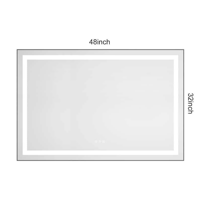 48 x 32 Inch LED Bathroom Mirror with Front and Backlight, Wall Mounted Vanity Mirror with Aluminum Frame, Anti-Fog