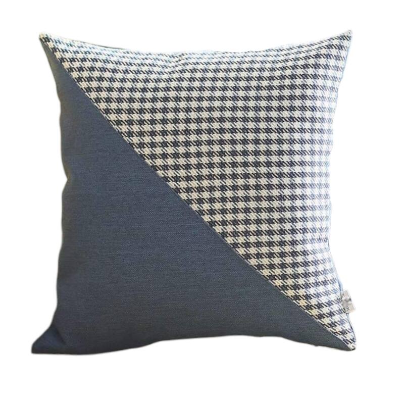 HomeRoots Set Of Two 18" X 18" Black And Blue Polyester Houndstooth Zippered Pillow
