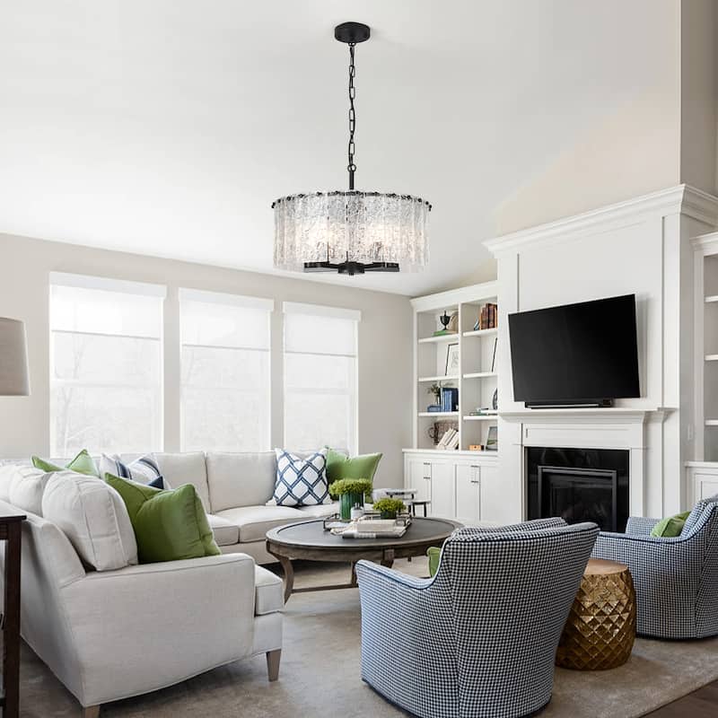 5-Light Modern Round Drum Chandelier, Classic Semi Flush Mount Chandelier, Kitchen Island Pendant Light for Dining Room - N/A