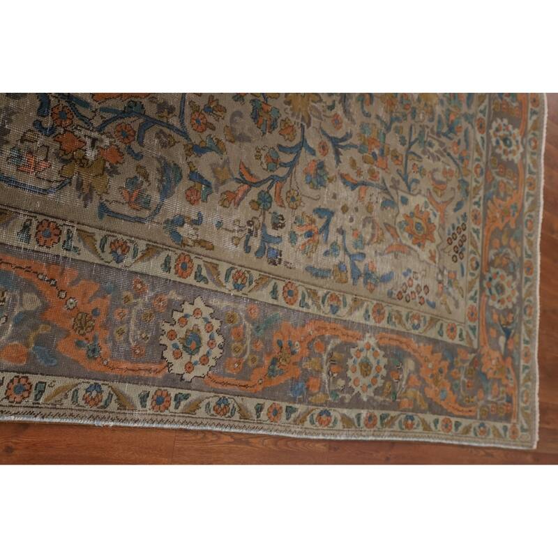 Distressed Tabriz Persian Antique Rug Handmade Floral Wool Carpet - 6'6"x 10'2"