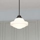 preview thumbnail 1 of 9, Huntley 1 Light Farmhouse Schoolhouse Pendant White Glass Oil Rubbed Bronze - 12-in W x 14.75-in H x 12-in D