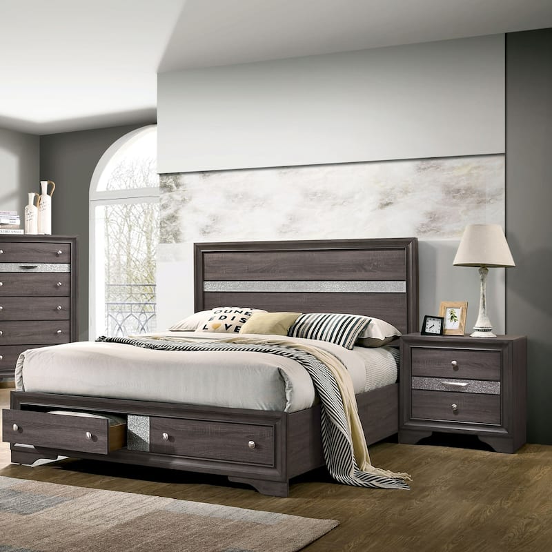 Bara Contemporary Grey Solid Wood 2-Piece Storage Platform Bedroom Set by Furniture of America - King
