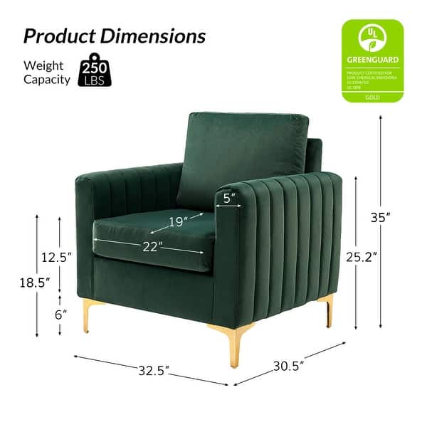 dimension image slide 2 of 8, Ganymedes Modern Velvet Accent Arm Chair with Golden Legs by HULALA HOME