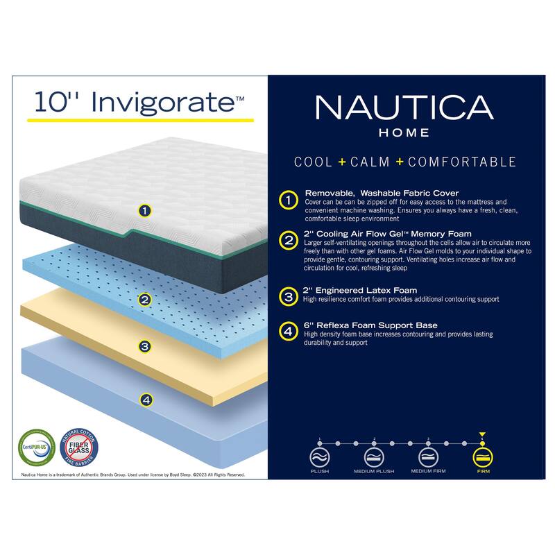 Nautica Home Invigorate 10" Medium-Plush Cooling Gel Memory Foam Mattress