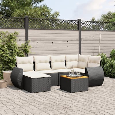 vidaXL Patio Sofa Set with Cushions Outdoor Furniture 7 Piece Poly Rattan - 24.4 x 24.4 x 27.2