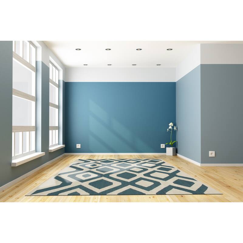 Ivory Handmade Polyester Transitional Geometric Indoor/Outdoor Kilim Rug by , Stylish and Versatile Rug for Enhancing - 5' x 8' - 5' x 8' - Ivory