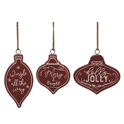 Transpac Metal Jolly Ornament Set of 3 Christmas Home Decorations - Multicolor