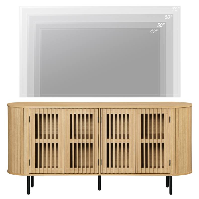 WAMPAT 64.4" Fluted TV Stand,Mid Century Modern Entertainment Center for TVs Up to 70 inches