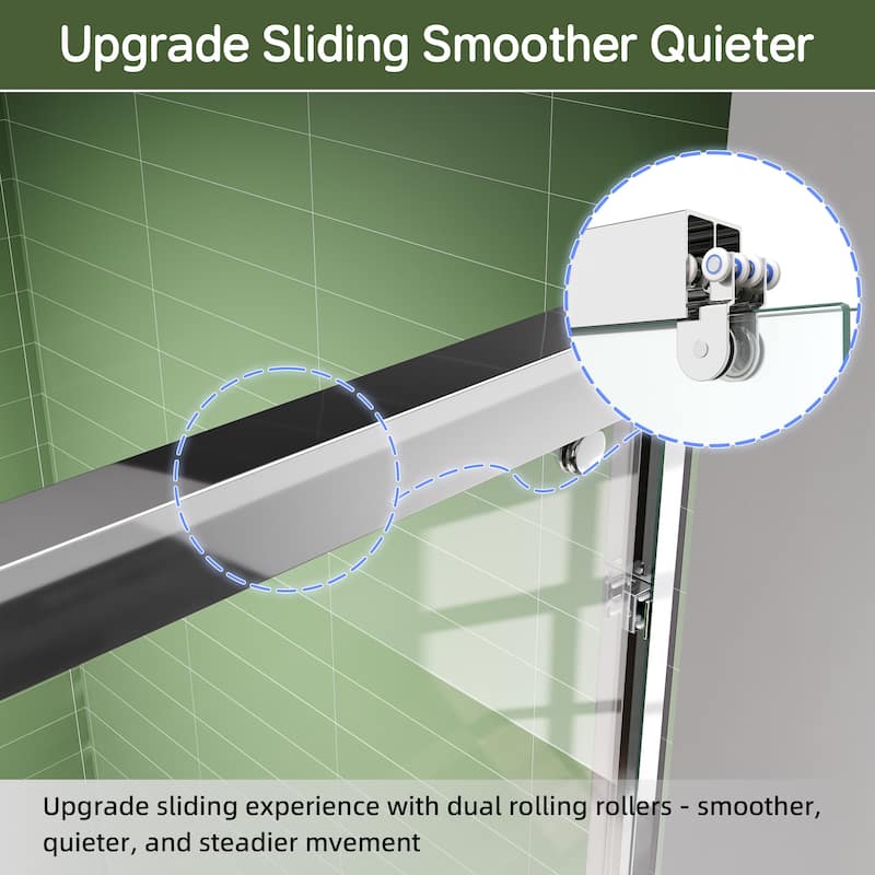 Modern 60 Inch Double Sliding Shower Door, ANSI Certified Glass, Adjustable Width, Stainless Steel Rollers
