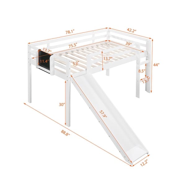 dimension image slide 2 of 3, Modern and Playful Design Wood Loft Bed with Slide, Ladder and Chalkboard, Twin size