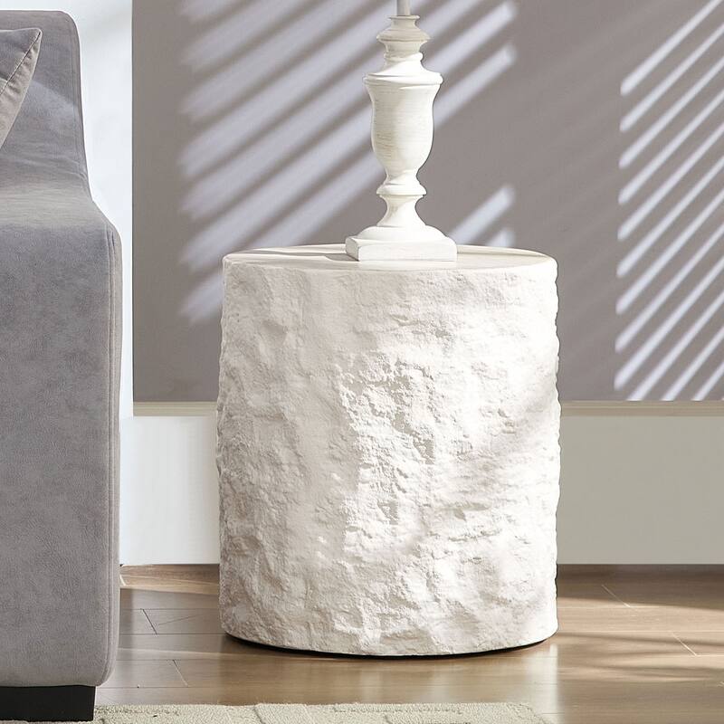 GDF Studio - Aries Modern Fiberglass Round Side Table with Imitation Stone Design