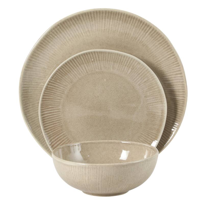 Gibson Elite Sandy Pines Stoneware Plates and Bowls Set - 12 Piece Reactive Glaze Dinnerware Set - Service for 4