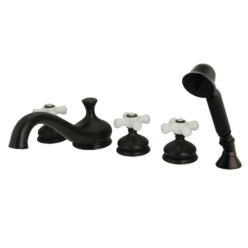 Kingston Brass Deck Mounted Roman Tub Filler with Diverter and Cross - Oil Rubbed Bronze