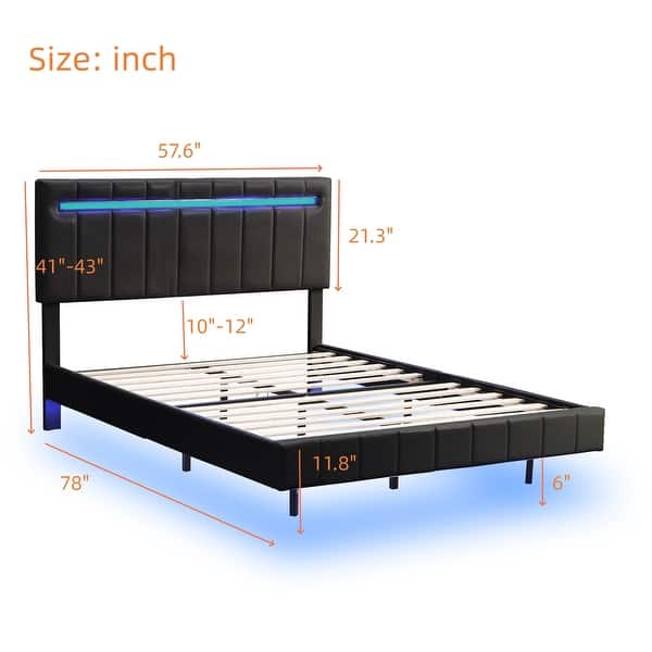 Black Full Size Floating Bed Frame with Velcro Slats and USB Charging