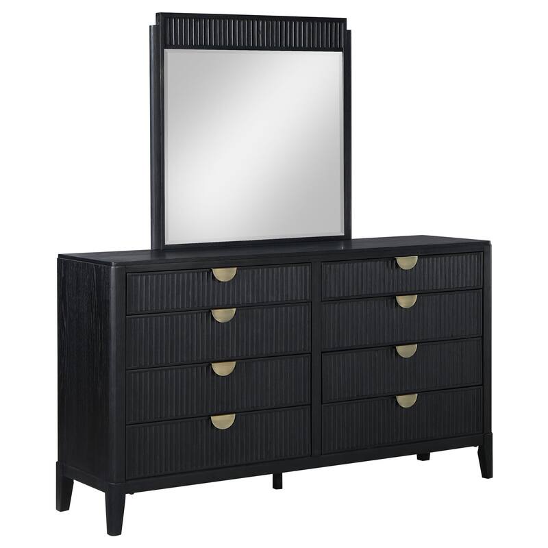 8-Drawer Black Dresser and Mirror Set with Modern Contemporary Lines, Spacious Storage, and Smooth Glide Drawers