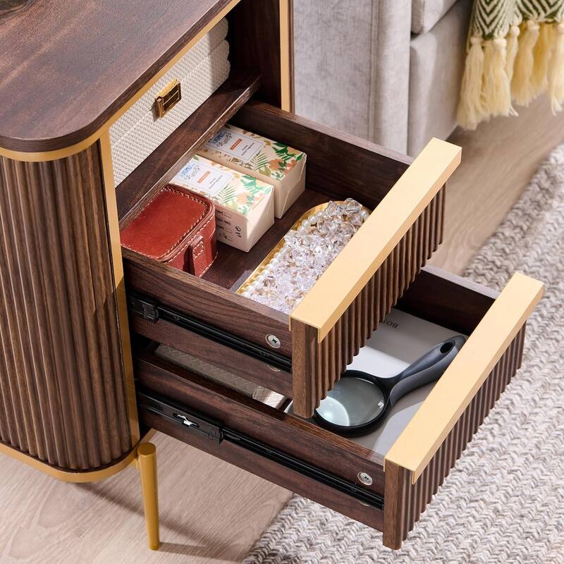 Modern Luxury Fluted Nightstand with faux marble tabletops, End Table