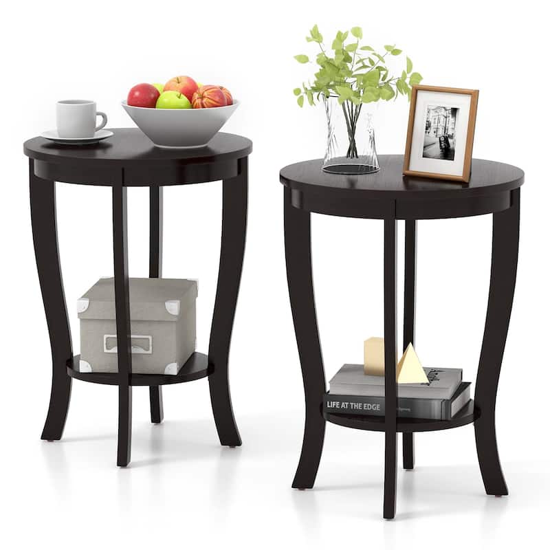 Costway 2 PCS 2-Tier End Table 18'' Round Compact Sofa Side Nightstand - See Details - Espresso