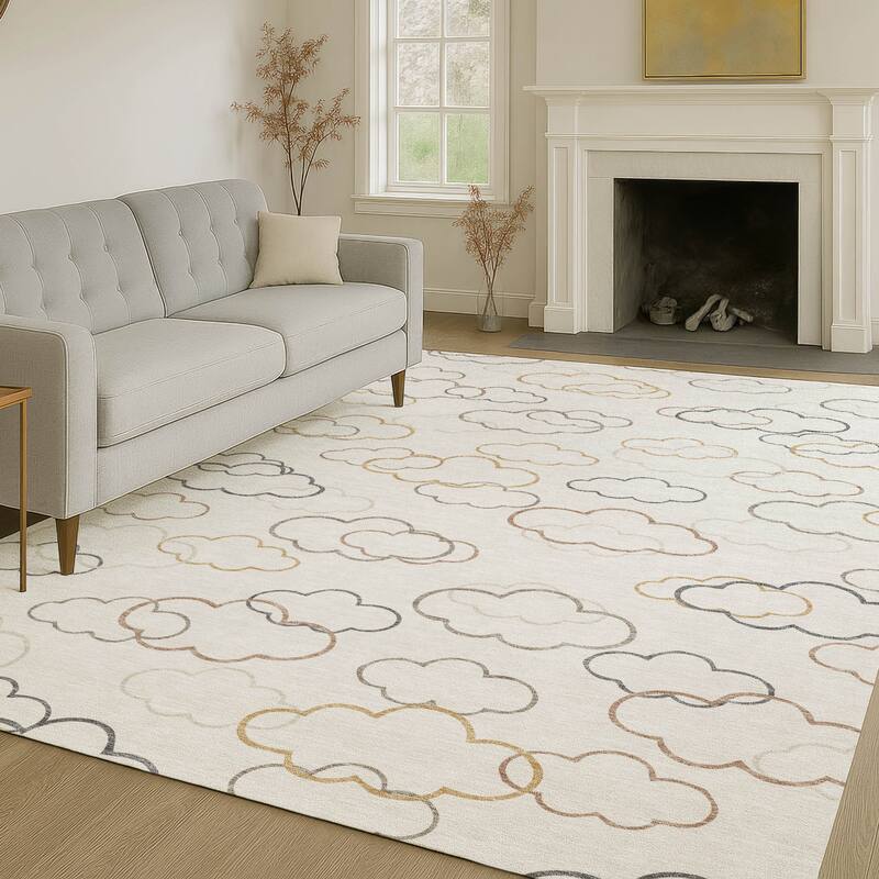 Machine Washable Indoor/ Outdoor Modern Clouds Chantille Rug