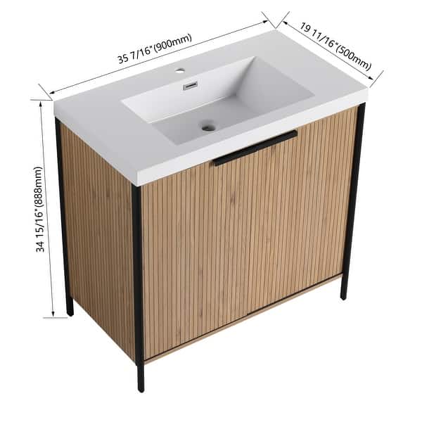 dimension image slide 0 of 5, BNK 24/30/36/48/60 inch Freestanding Resin Sink Bathroom Vanity with Soft Close Door and Adjustable Shelf