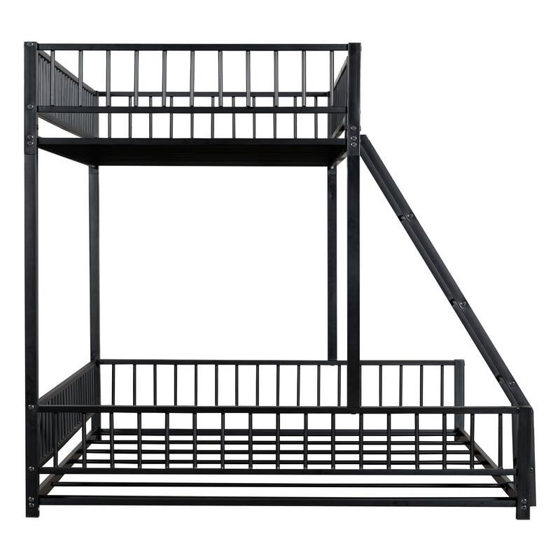 Twin/Full XL over Queen Size Metal Bunk Bed with Ladder and Safety Guardrails, Convertible Bed Frame to Two Floor Beds