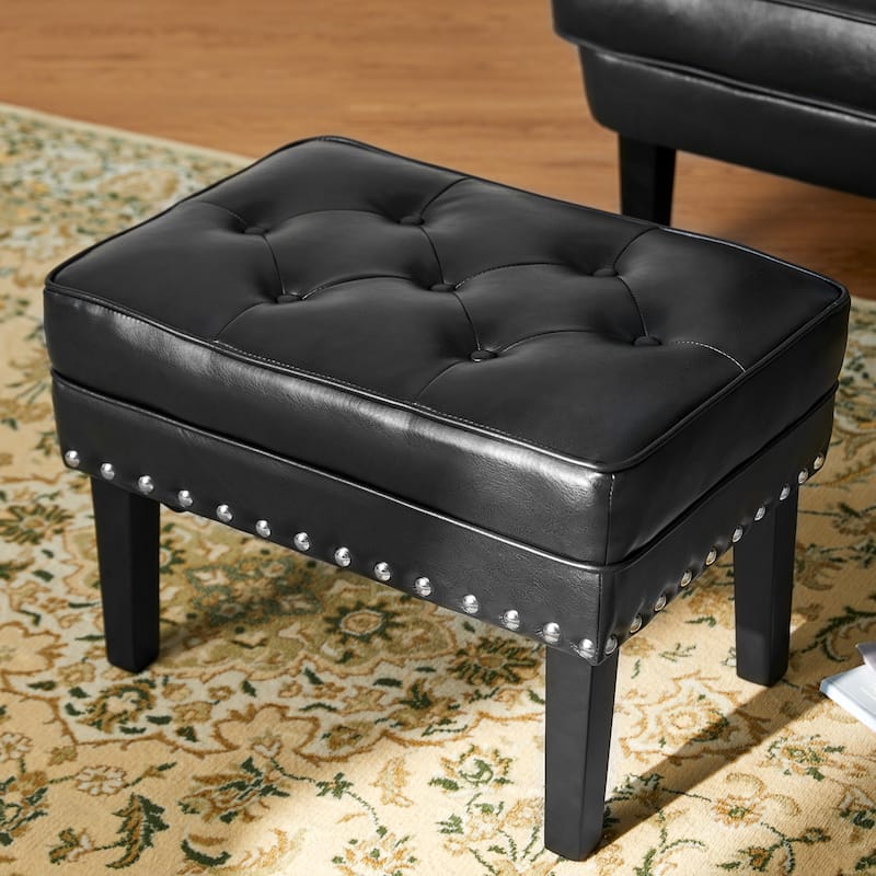 Glitzhome 22"W Mid-century PU Leather Tufted Ottoman Foot Stool