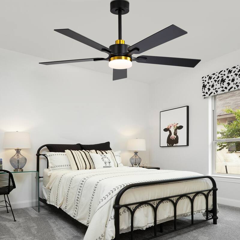 Cusp Barn 52" Modern Ceiling Fan with Light and Remote, Farmhouse Black 6 Speeds Reversible DC Motor Ceiling Fan for Bedroom