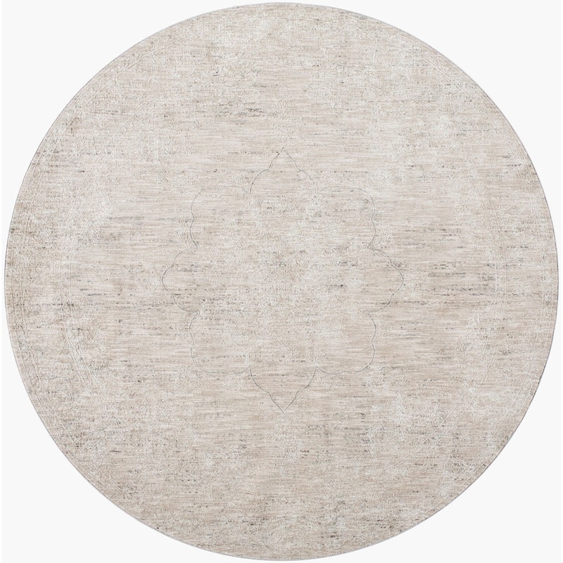 Livabliss Traditional Laila Medallion Area Rug - 6'7" x 6'7" Round - Light Tan