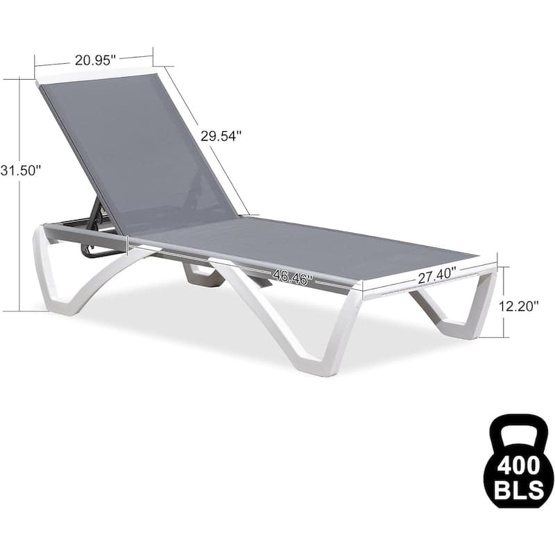 PURPLE LEAF Patio Chair Set Plastic Outdoor Chaise Lounge Chairs with Table for Outside Lawn Poolside,Grey - 76" x 27.4"x12.2"