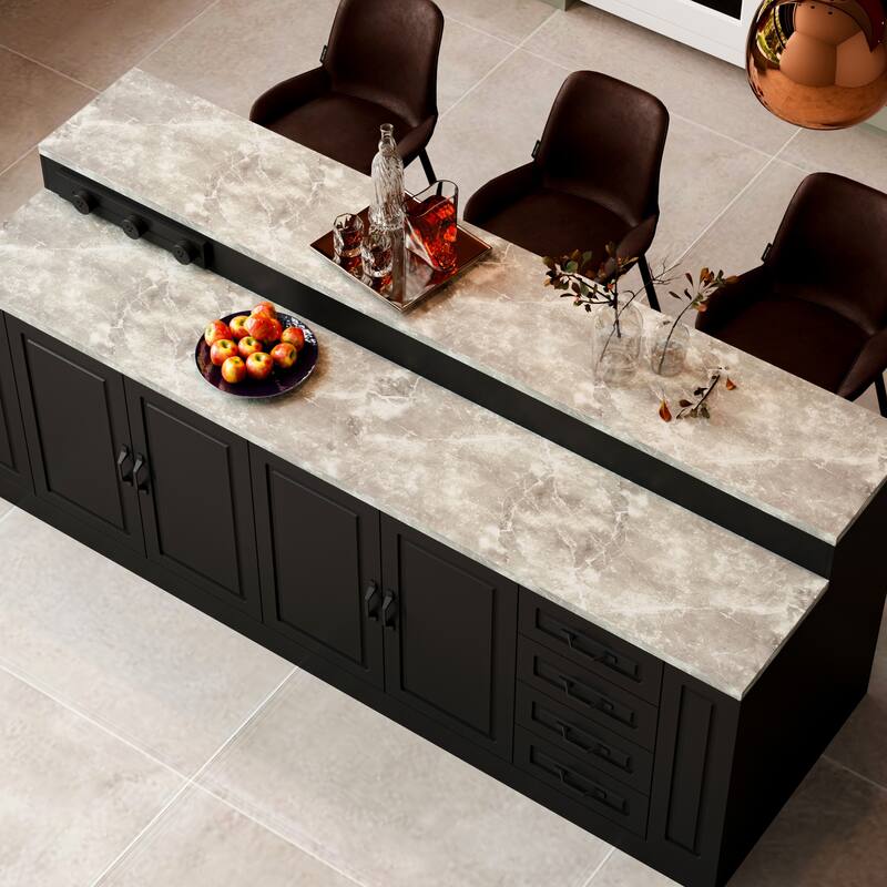 Large Kitchen Island with Storage and Power Outlet, 94.5” Kitchen Island Cabinet with Drawers and Shelves, Kitchen Island