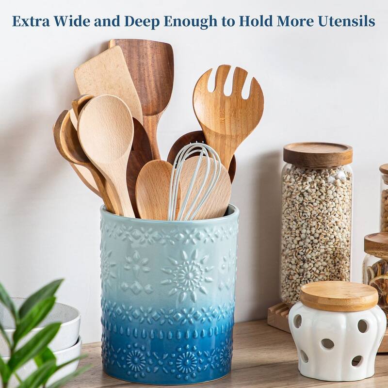 LOVECASA Ceramic 7.3" Large Utensil Holder for Kitchen Countertop