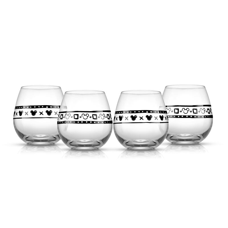 Disney Geo Picnic Mickey Mouse Stemless Wine Glass - 15 oz - Set of 4 - 15 oz